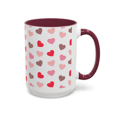 Heart Pattern Coffee Mug — Cute Pink & Red Hearts Ceramic Mug (11oz/15oz)