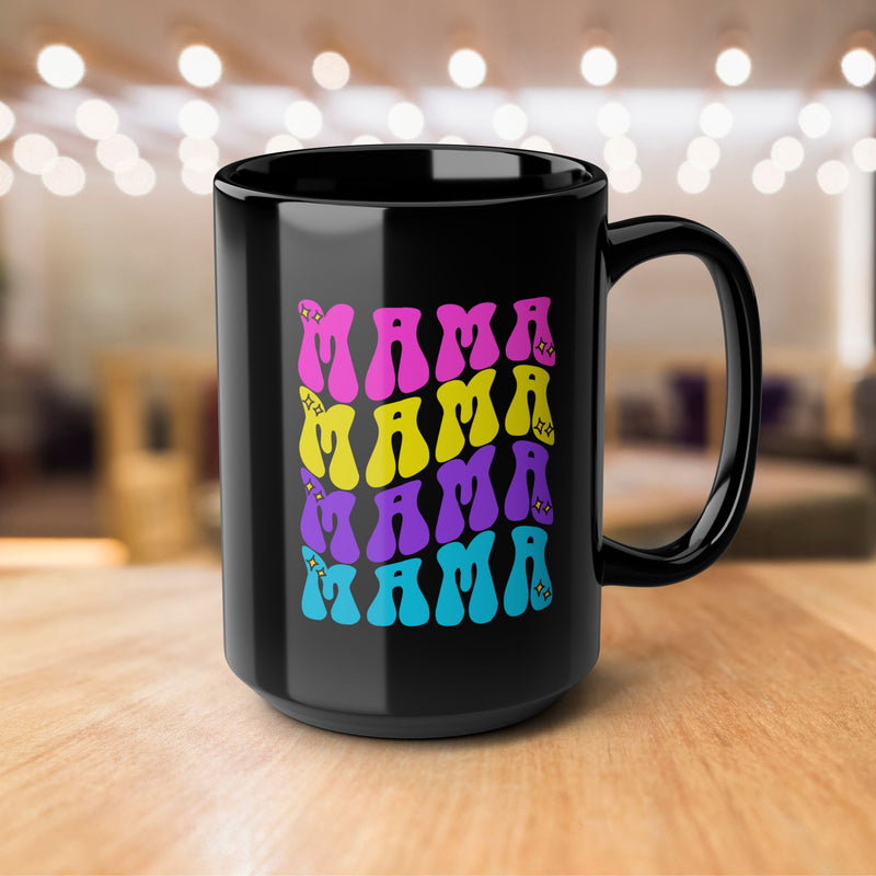 Mama Rainbow Retro 15oz Black Coffee Mug