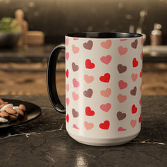 Heart Pattern Coffee Mug — Cute Pink & Red Hearts Ceramic Mug (11oz/15oz)