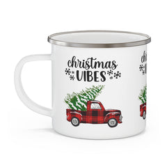 Christmas Vibes Plaid Truck Enamel Camping Mug