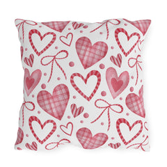 Valentine Heart Pattern Outdoor Pillow — Pink Watercolor Hearts Throw Cushion
