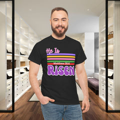 He Is Risen Tee — Retro Stripes Easter Christian T-Shirt