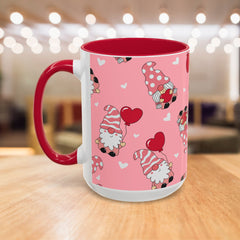 Valentine Gnome Coffee Mug — Pink Heart Pattern 11oz/15oz