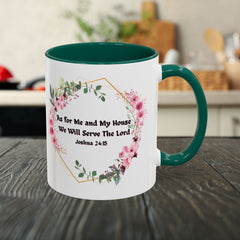 Joshua 24:15 Floral Faith Mug — "As for Me and My House, We Will Serve the Lord" (11oz/15oz)