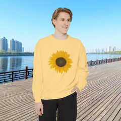 Sunflower Unisex Garment-Dyed Sweatshirt - Cozy Floral Pullover for Spring, Gifts, Stylish Casual Wear, Eco-Friendly Apparel