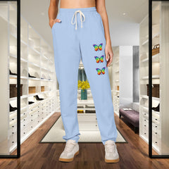 Rainbow Butterfly Fleece Sweatpants - Unisex Lounge Pants,