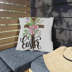 Easter Floral Cross Throw Pillow — Spring Garden Decorative Accent