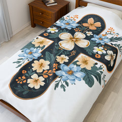 Floral Cross Velveteen Plush Blanket