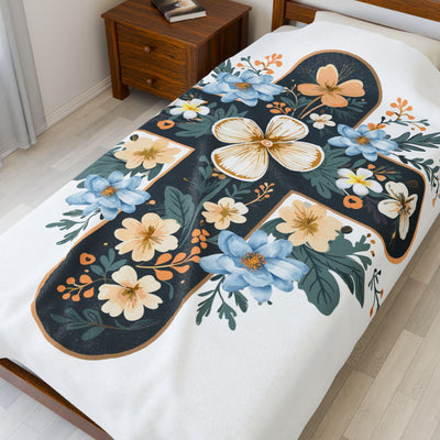 Floral Cross Velveteen Plush Blanket