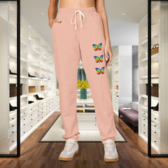 Rainbow Butterfly Fleece Sweatpants - Unisex Lounge Pants,