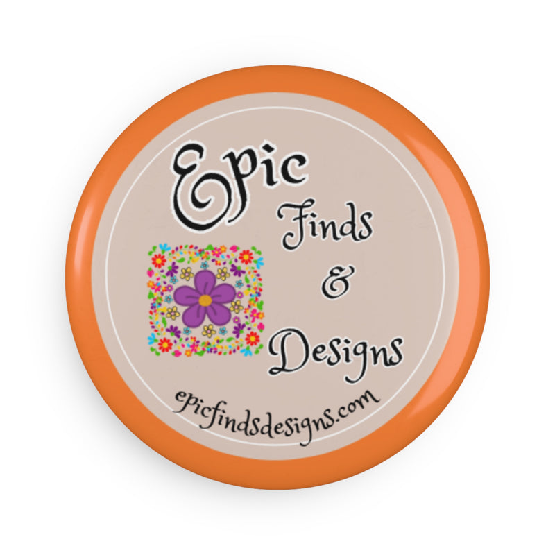 Peach Round Button Magnet – “Epic Finds & Designs” Floral Logo Refrigerator Magnet