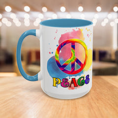 Colorful Peace Mug with Tie-Dye Design, Various Colors & Sizes