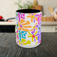Colorful Floral Pattern Mug — Bright Retro Daisy Coffee Cup (11oz & 15oz)