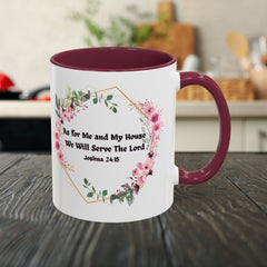 Joshua 24:15 Floral Faith Mug — "As for Me and My House, We Will Serve the Lord" (11oz/15oz)