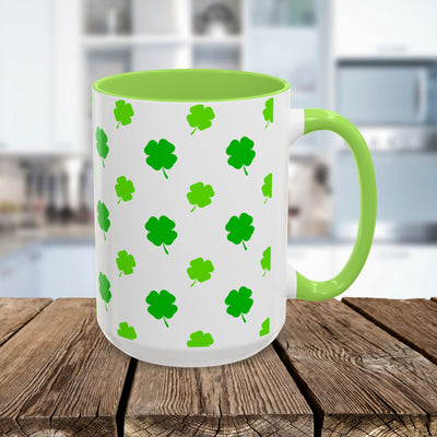 Clover Pattern Coffee Mug — St. Patrick's Day Green Shamrock Ceramic Mug (11oz, 15oz)