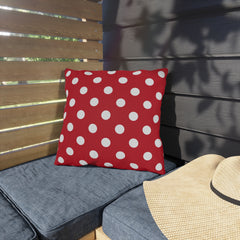 Red Polka Dot Outdoor Pillow — Classic White Dot Patio Cushion