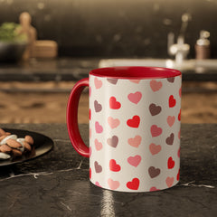 Heart Pattern Coffee Mug — Cute Pink & Red Hearts Ceramic Mug (11oz/15oz)