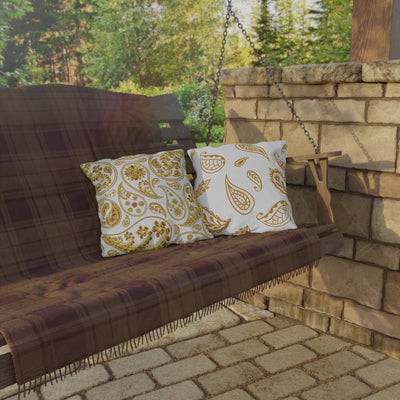 Elegant Gold Paisley Outdoor Pillows, Decorative Patio Cushions, Boho Throw Pillows, Garden Decor, Summer Home Accents