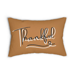 Brown Thankful Lumbar Pillow, Thanksgiving Cushion,