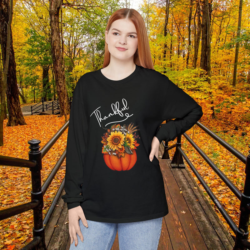 Thankful Floral Pumpkin Long Sleeve T-Shirt,