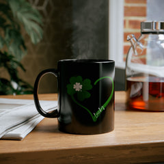 St. Patrick's Day Clover Heart Black Coffee Mug – Lucky Shamrock 11oz/15oz