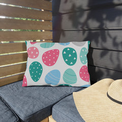 Easter Egg Pattern Outdoor Pillow — Pastel Spring Patio Cushion