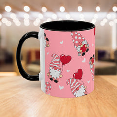 Valentine Gnome Coffee Mug — Pink Heart Pattern 11oz/15oz
