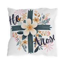 He Arose Outdoor Pillow — Floral Cross Easter Decorative Cushion