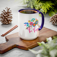 Be Happy Floral Mug — Colorful 11oz & 15oz Ceramic Coffee Mug
