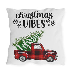Christmas Vibes Plaid Truck Outdoor Pillow