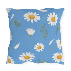 Reversible Light Blue Floral Daisies Pillow