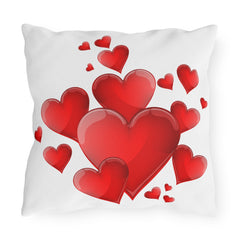 Outdoor Pillow – Red Heart Cluster Decorative Accent for Patio, Valentine’s Day & Romantic Decor