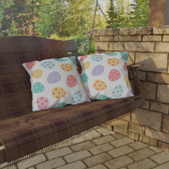 Easter Egg Pattern Outdoor Pillow — Pastel Hearts Patio Cushion