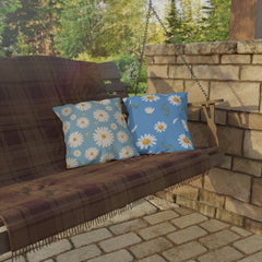 Reversible Light Blue Floral Daisies Pillow