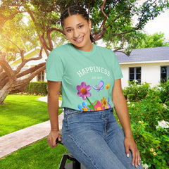 Cheerful Flower Graphic T-Shirt, Happiness Tee,