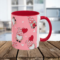 Valentine Gnome Coffee Mug — Pink Heart Pattern 11oz/15oz