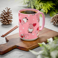 Valentine Gnome Coffee Mug — Pink Heart Pattern 11oz/15oz