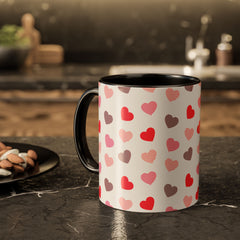 Heart Pattern Coffee Mug — Cute Pink & Red Hearts Ceramic Mug (11oz/15oz)