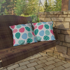 Easter Egg Pattern Outdoor Pillow — Pastel Spring Patio Cushion