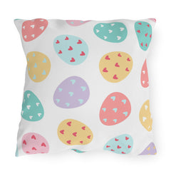 Easter Egg Pattern Outdoor Pillow — Pastel Hearts Patio Cushion