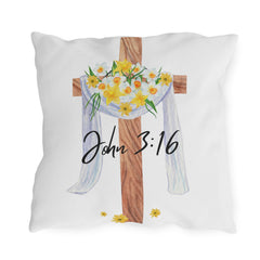 John 3:16 Cross with Daffodils Christian Decor Throw Pillow