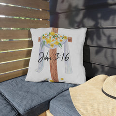 John 3:16 Cross with Daffodils Christian Decor Throw Pillow