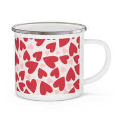 Enamel Mug — Red & Pink Heart Pattern Camping Cup (Valentine’s Day Gift)