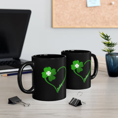 St. Patrick's Day Clover Heart Black Coffee Mug – Lucky Shamrock 11oz/15oz