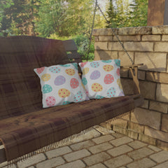 Easter Egg Pattern Outdoor Pillow — Pastel Hearts Patio Cushion