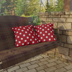 Red Polka Dot Outdoor Pillow — Classic White Dot Patio Cushion