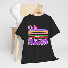 He Is Risen Tee — Retro Stripes Easter Christian T-Shirt