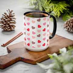 Heart Pattern Coffee Mug — Cute Pink & Red Hearts Ceramic Mug (11oz/15oz)
