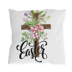 Easter Floral Cross Throw Pillow — Spring Garden Decorative Accent