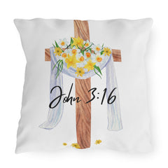 John 3:16 Cross with Daffodils Christian Decor Throw Pillow
